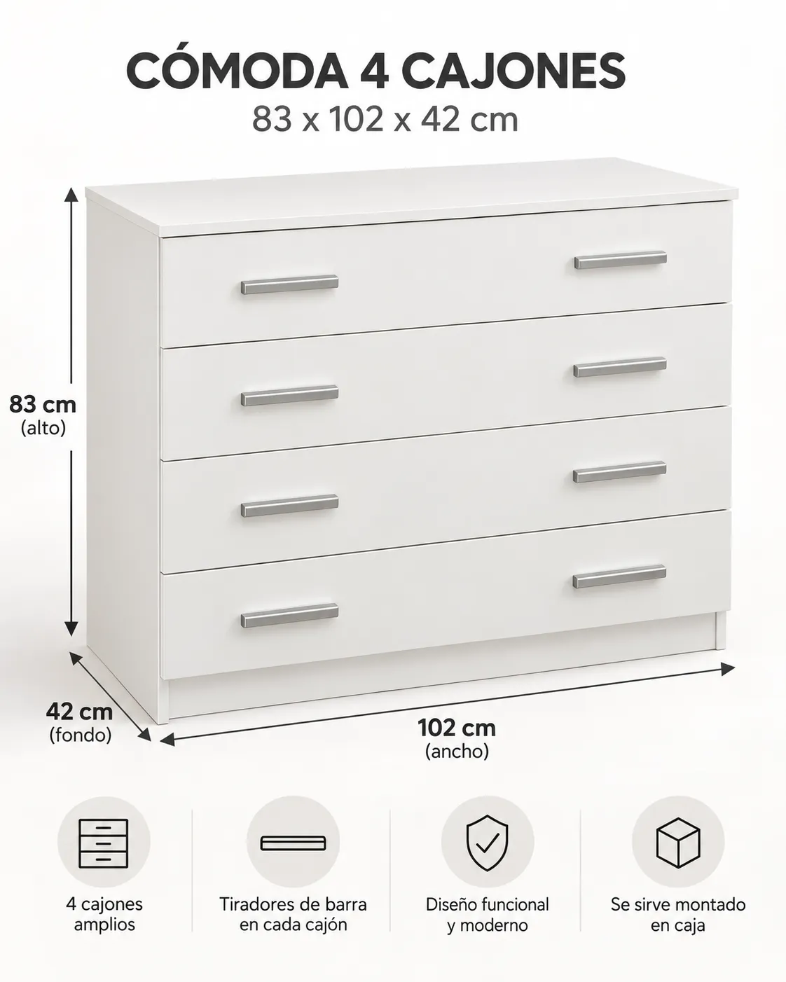 Cómoda Zoko 4 Cajones Blanco / Cambrian